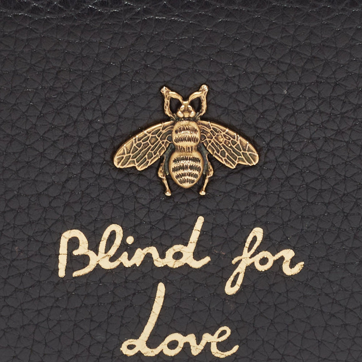 GUCCI Black Leather Bee Blind for Love Card Case