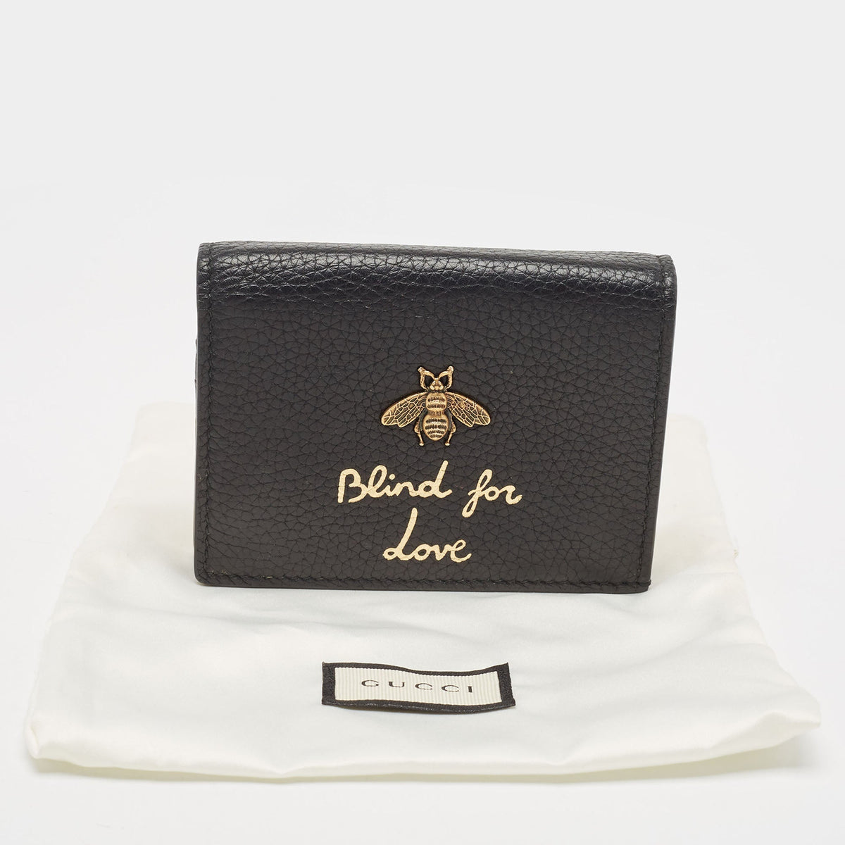 GUCCI Black Leather Bee Blind for Love Card Case