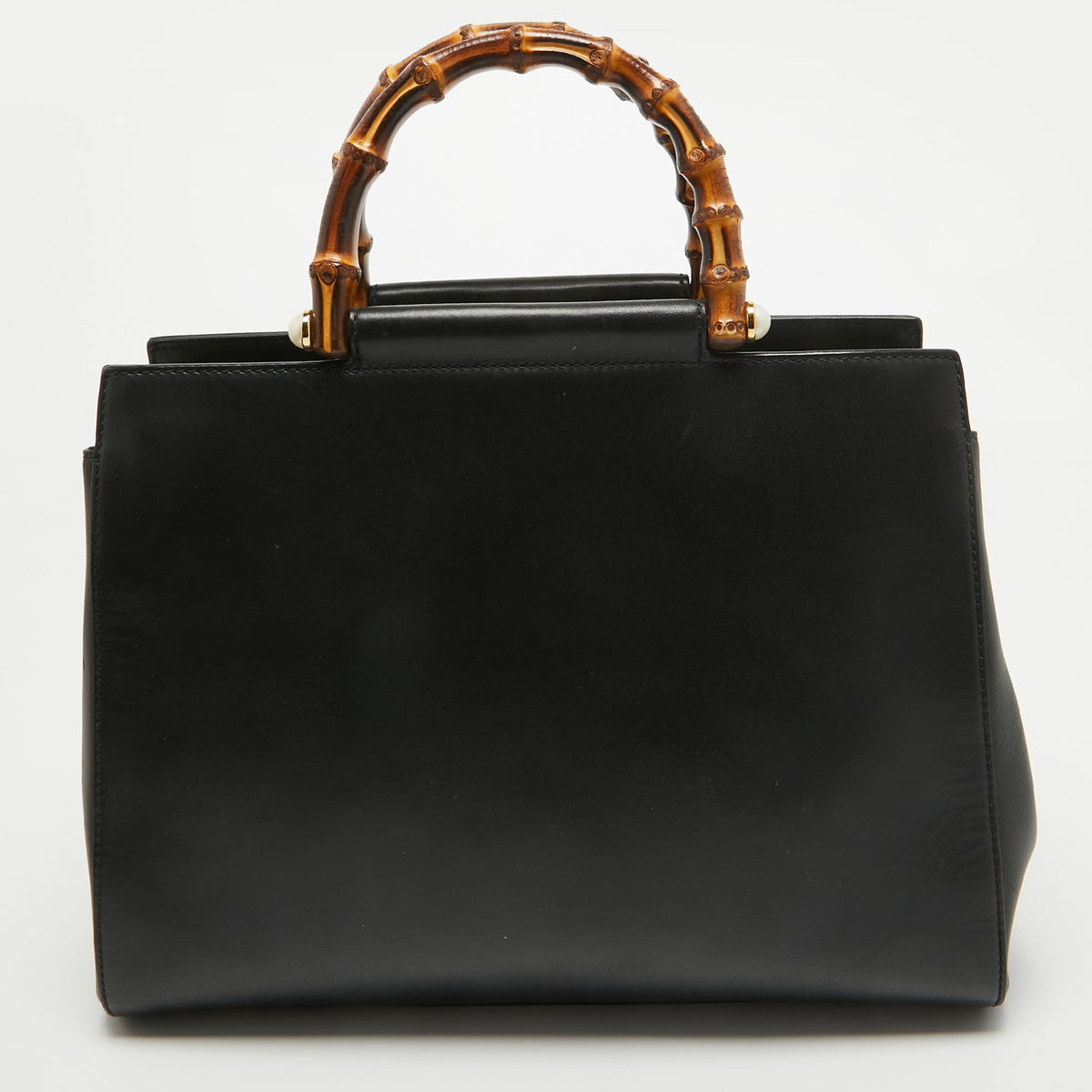 GUCCI Black Leather Bamboo Nymphaea Tote