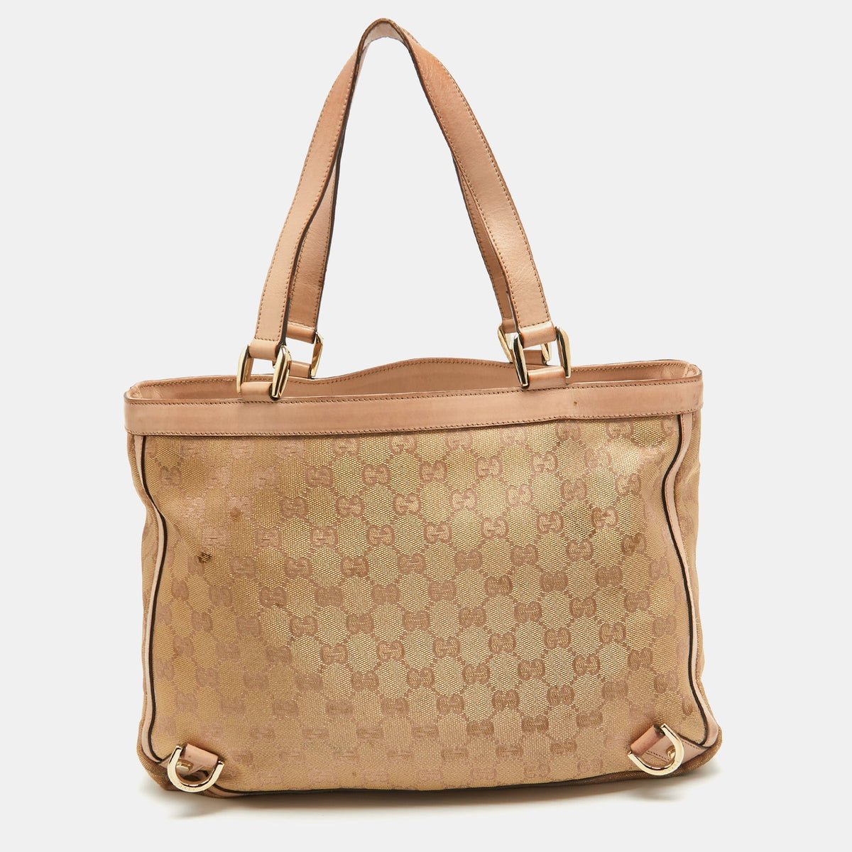 GUCCI Dusty Pink/Gold GG Lurex Fabric and Leather Tote