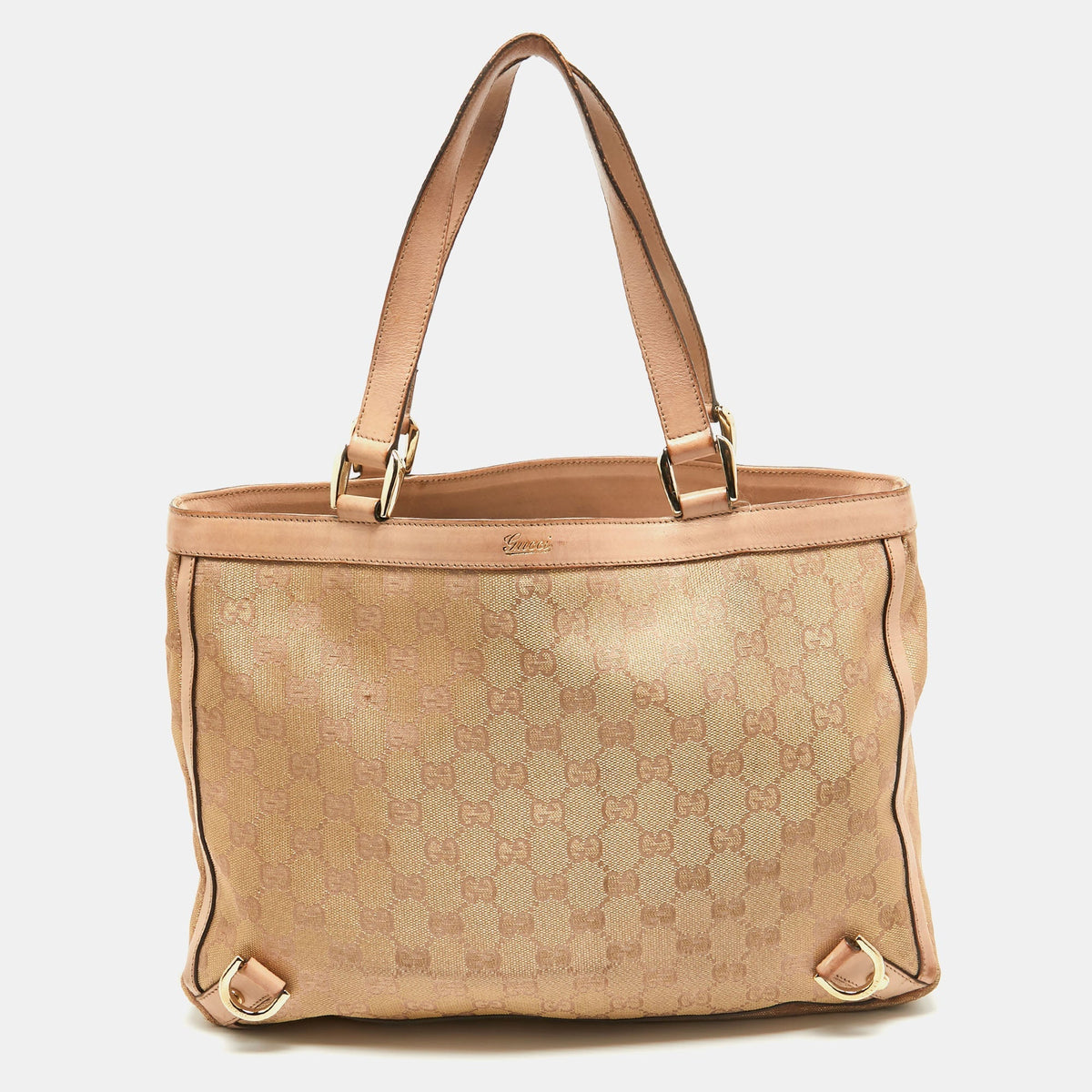 GUCCI Dusty Pink/Gold GG Lurex Fabric and Leather Tote