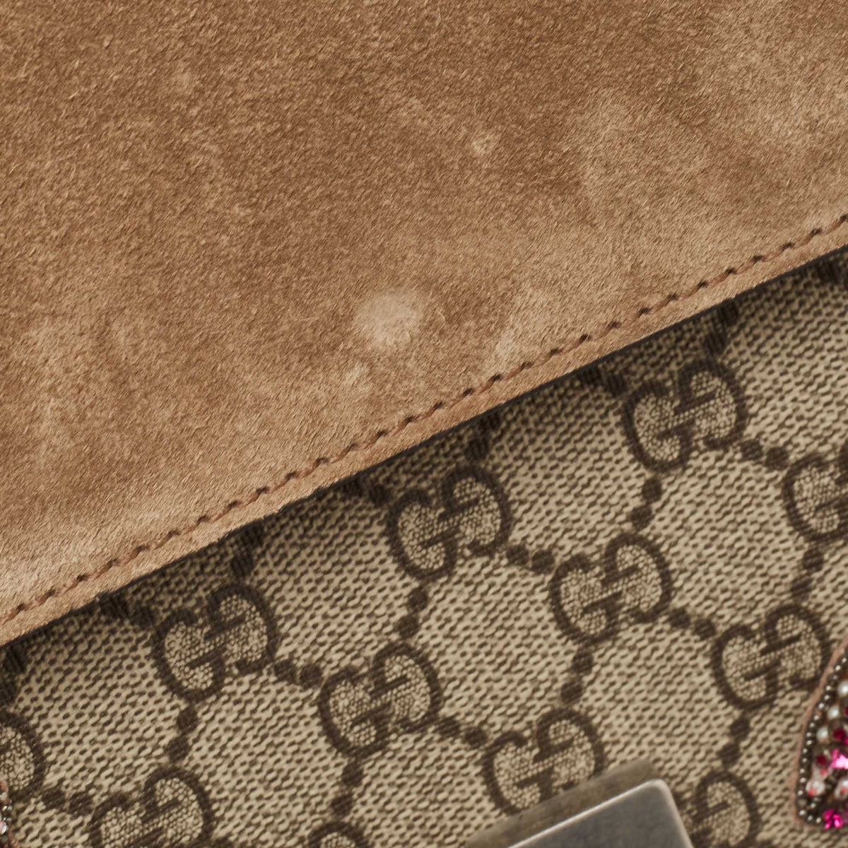 GUCCI Beige GG Supreme Canvas and Suede Medium Dubai Exclusive Dionysus Embellished Shoulder Bag