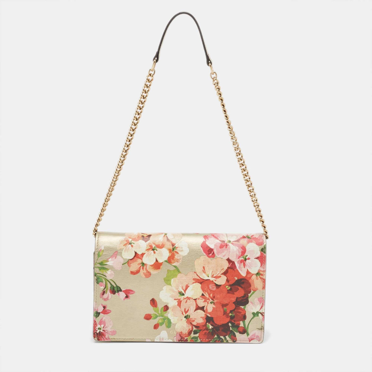 GUCCI Multicolor GG Blooms Leather Flap Wallet on Chain