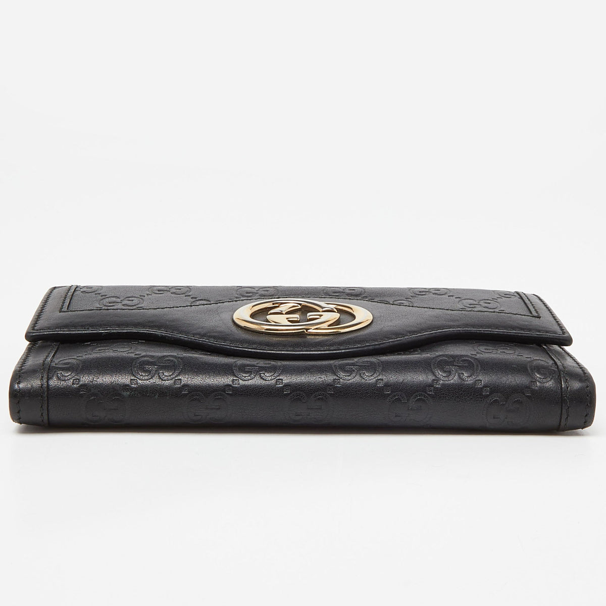 GUCCI Black ssima Leather Flap Continental Wallet