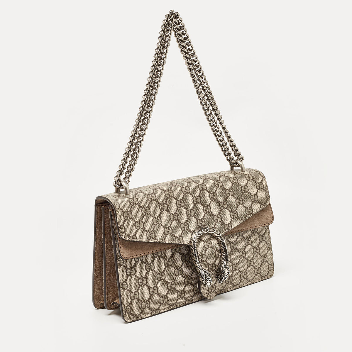 GUCCI Beige GG Supreme Canvas and Suede Small Dionysus Shoulder Bag