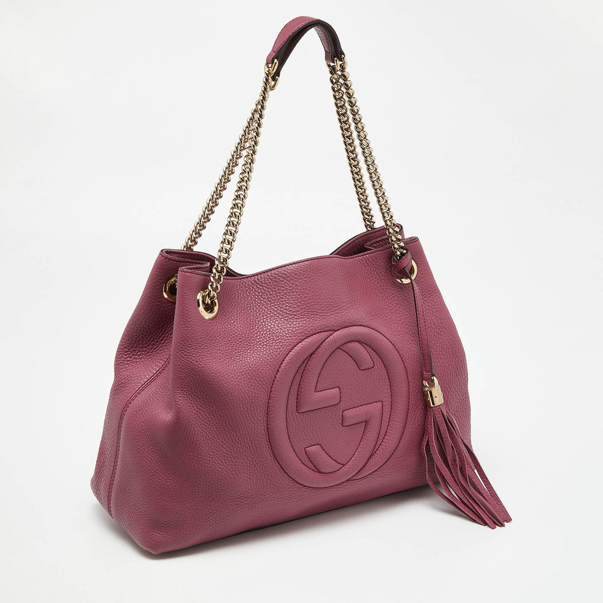 GUCCI Pink Pebbled Leather Medium Soho Chain Tote
