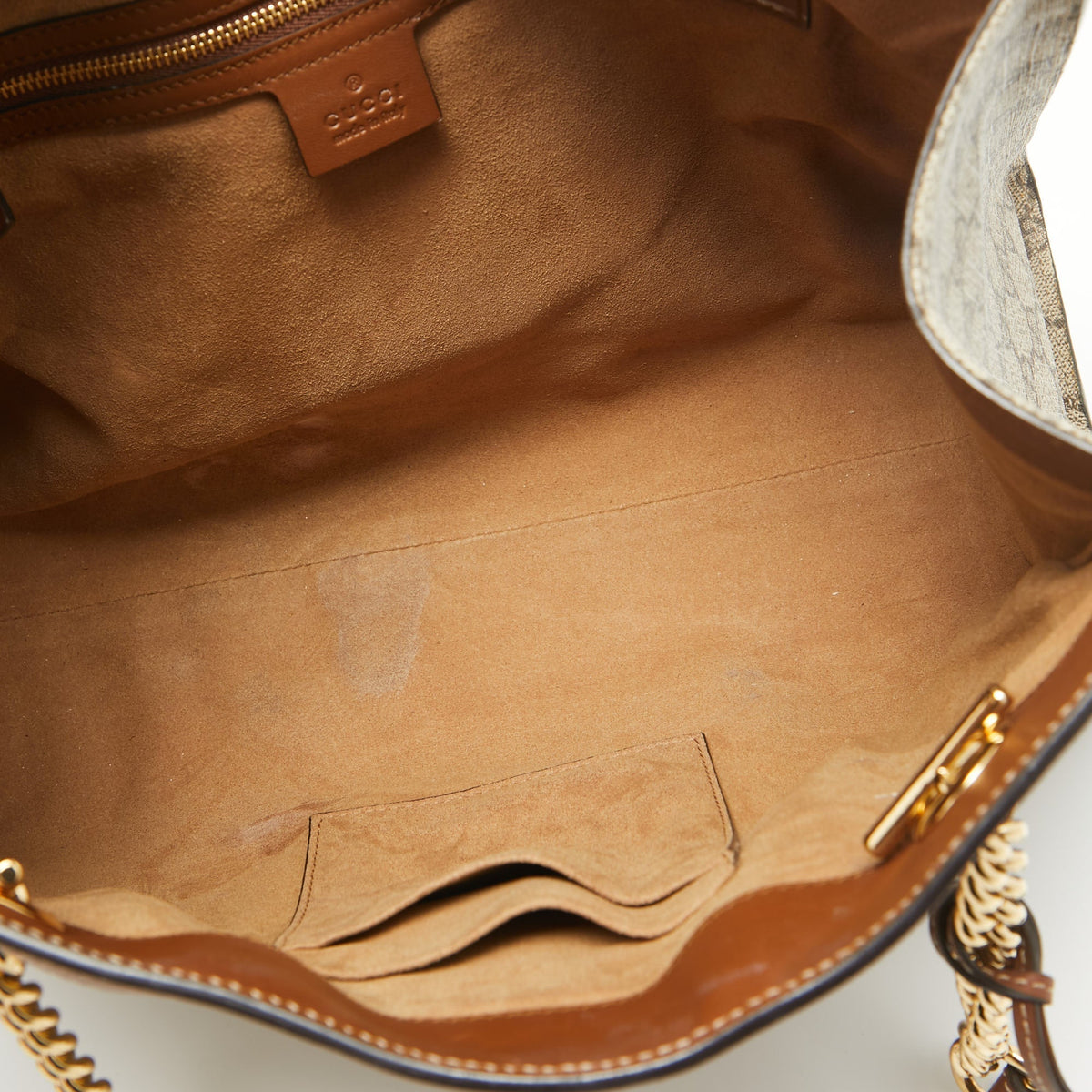 GUCCI Beige/Brown GG Supreme Canvas and Leather Medium Padlock Tote