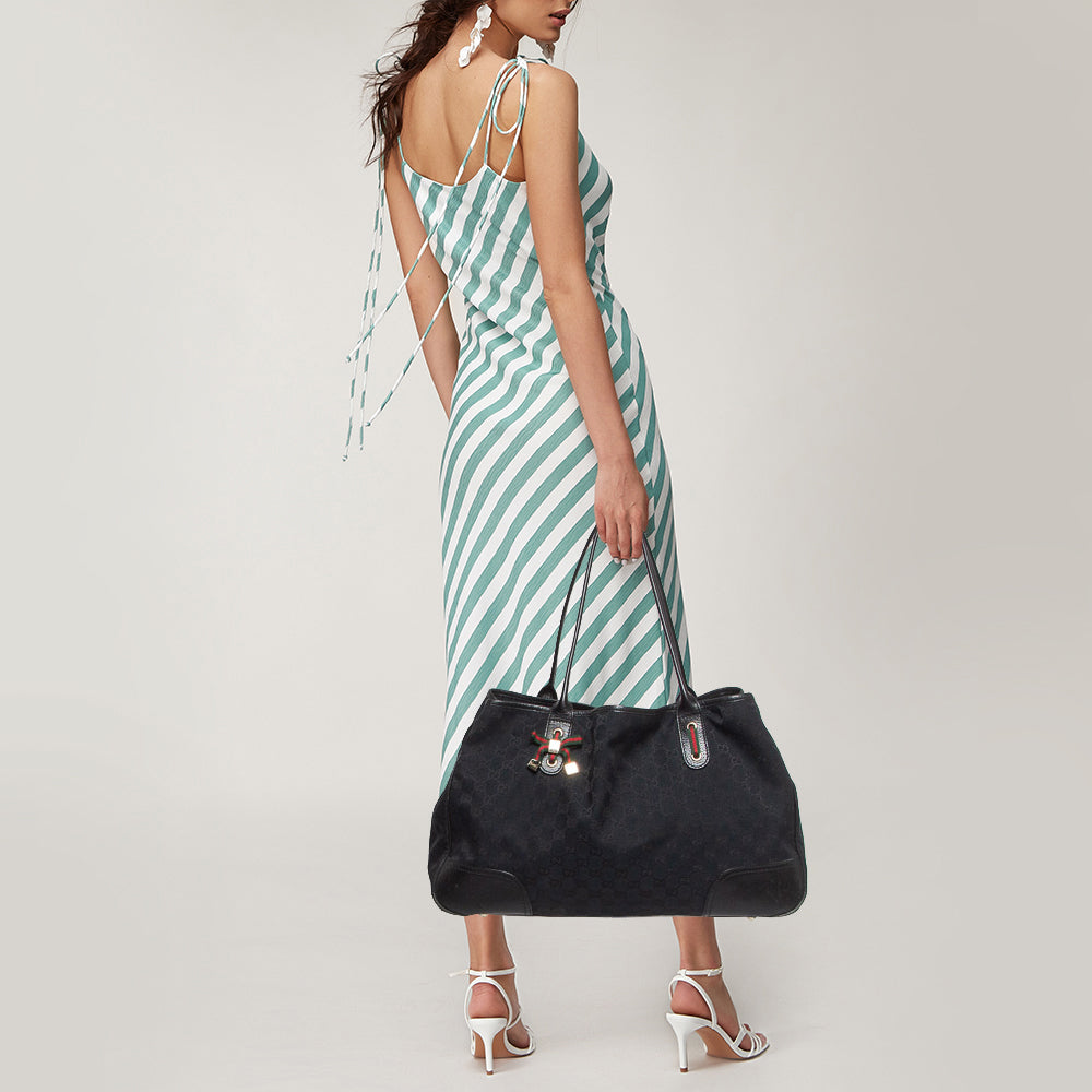GUCCI Black GG Canvas and Leather Large Princy Tote