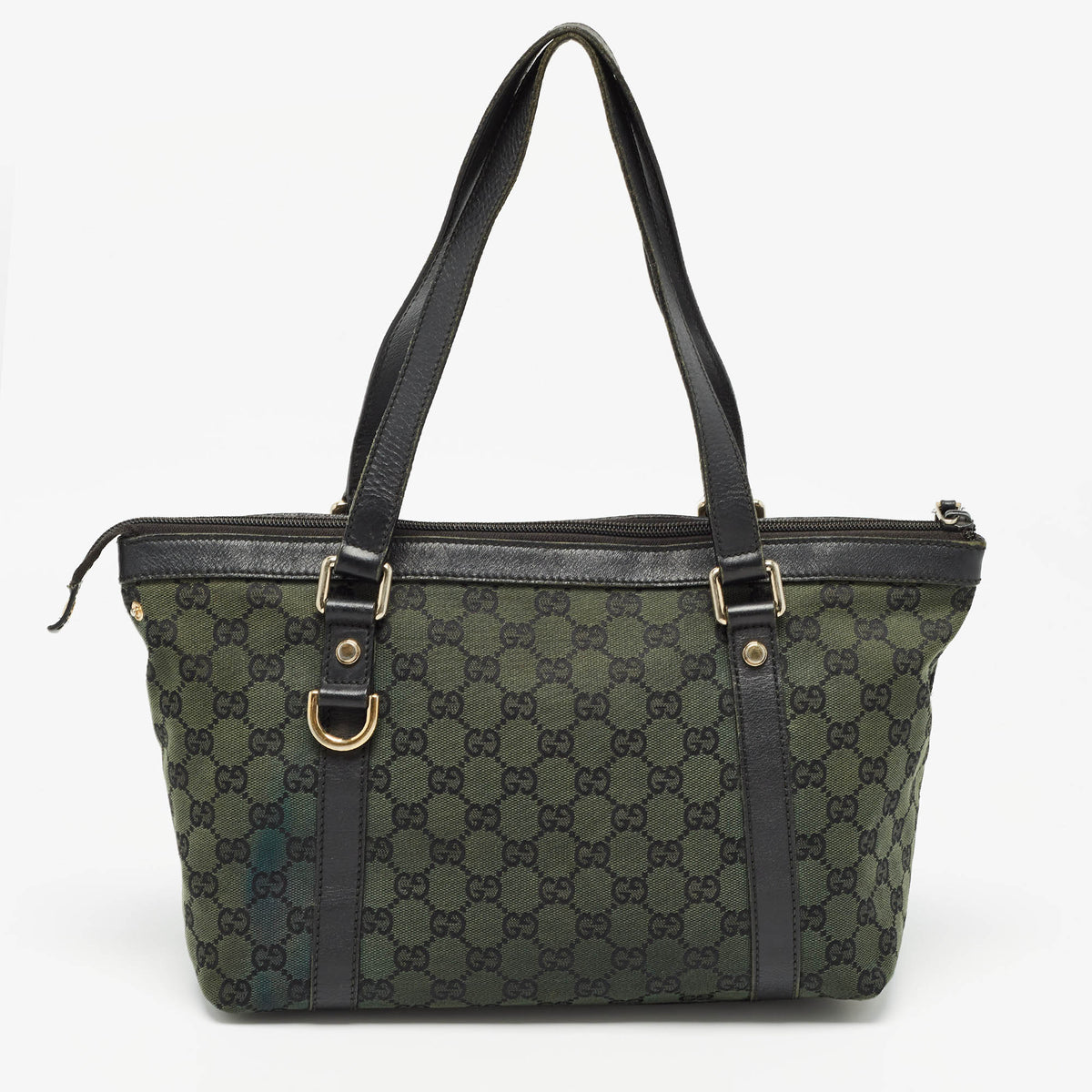 GUCCI Black/Green GG Canvas Medium Abbey Tote