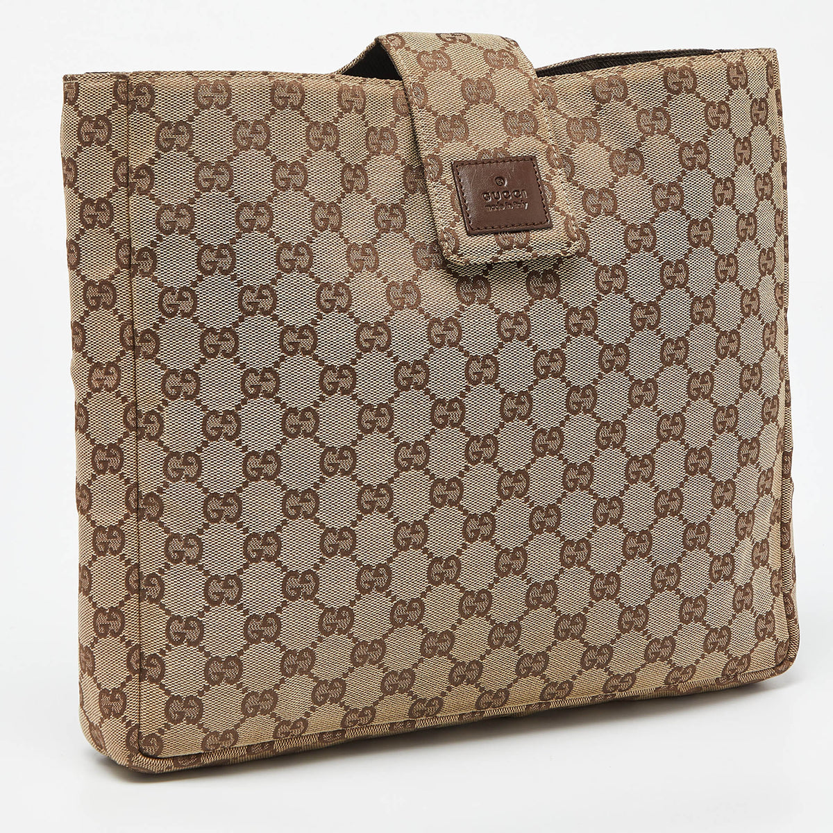GUCCI Beige GG Canvas and Leather Clutch