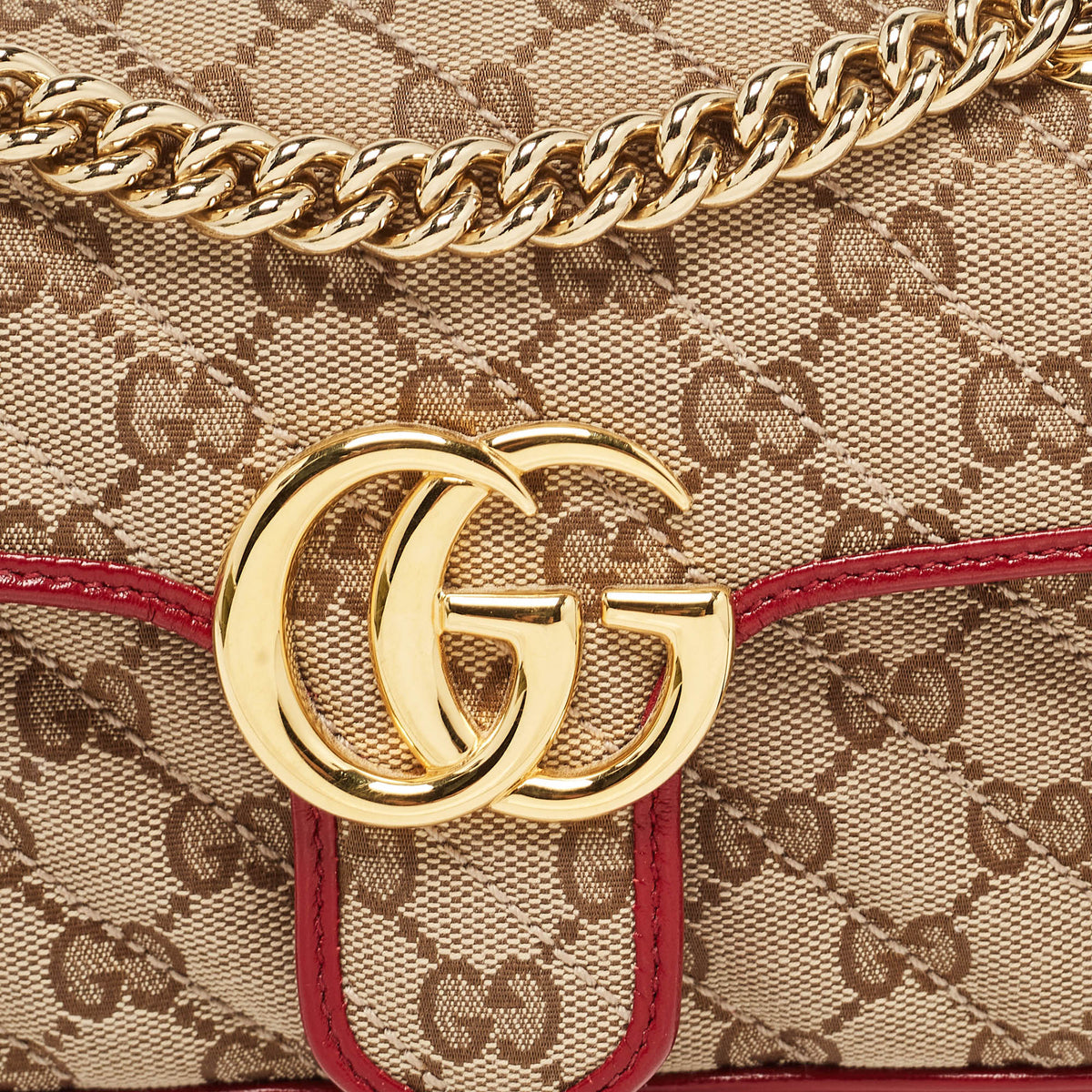 GUCCI Beige/Red Diagonal Canvas and Leather Mini GG Marmont Bag