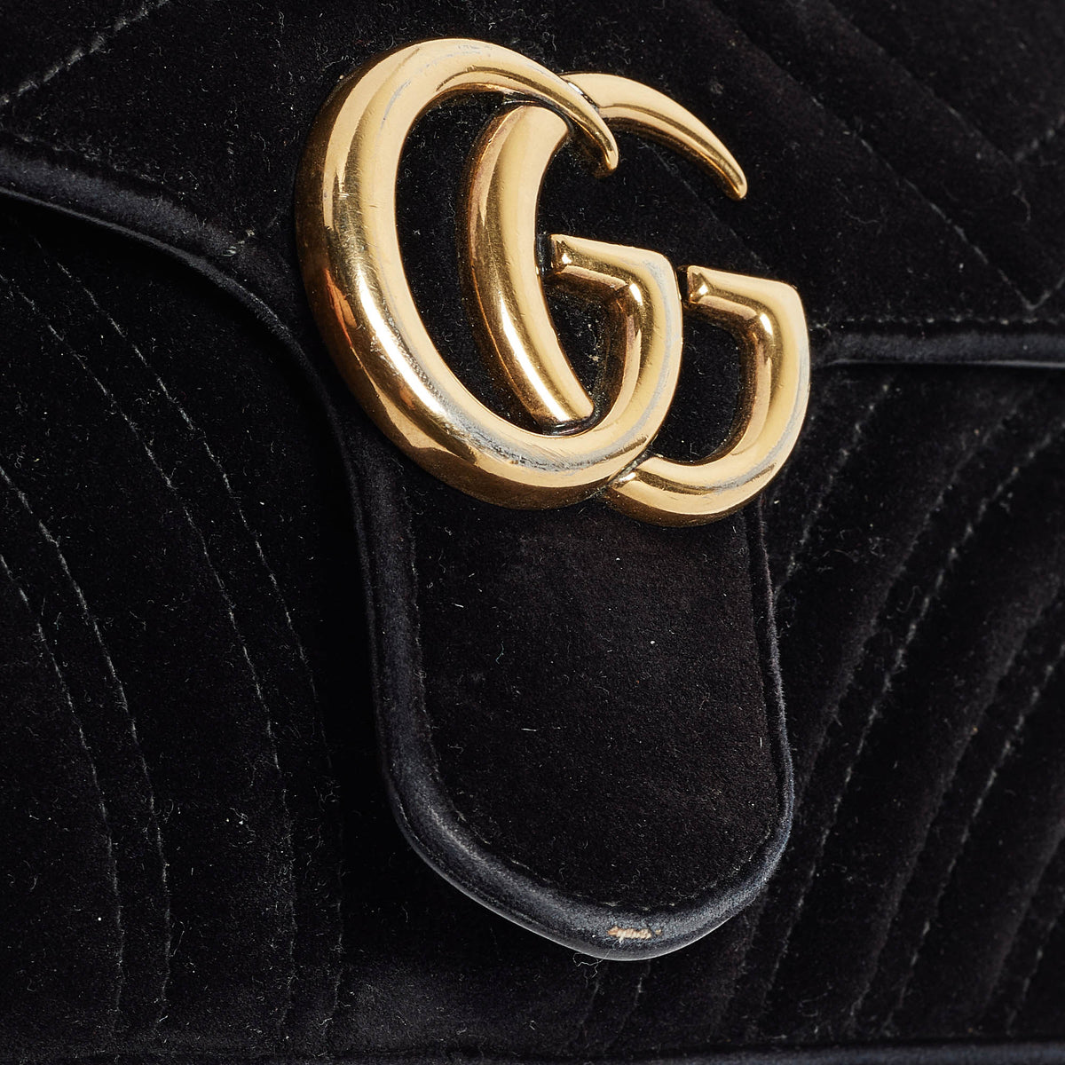 GUCCI Black Matelasse Velvet Mini GG Marmont Shoulder Bag