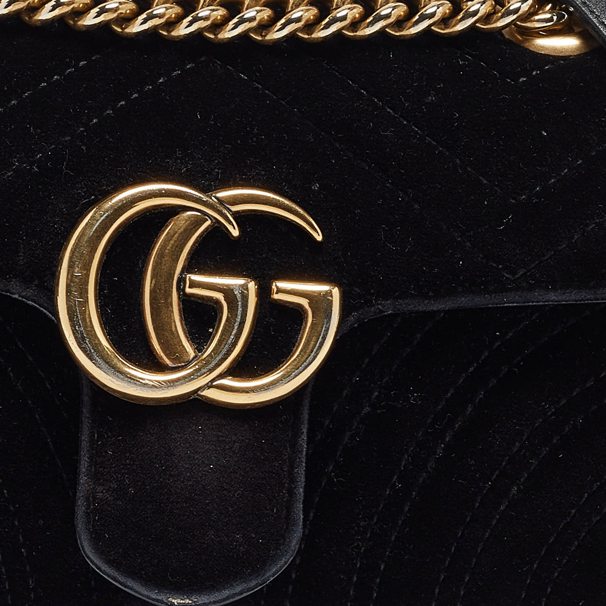 GUCCI Black Matelasse Velvet Mini GG Marmont Shoulder Bag