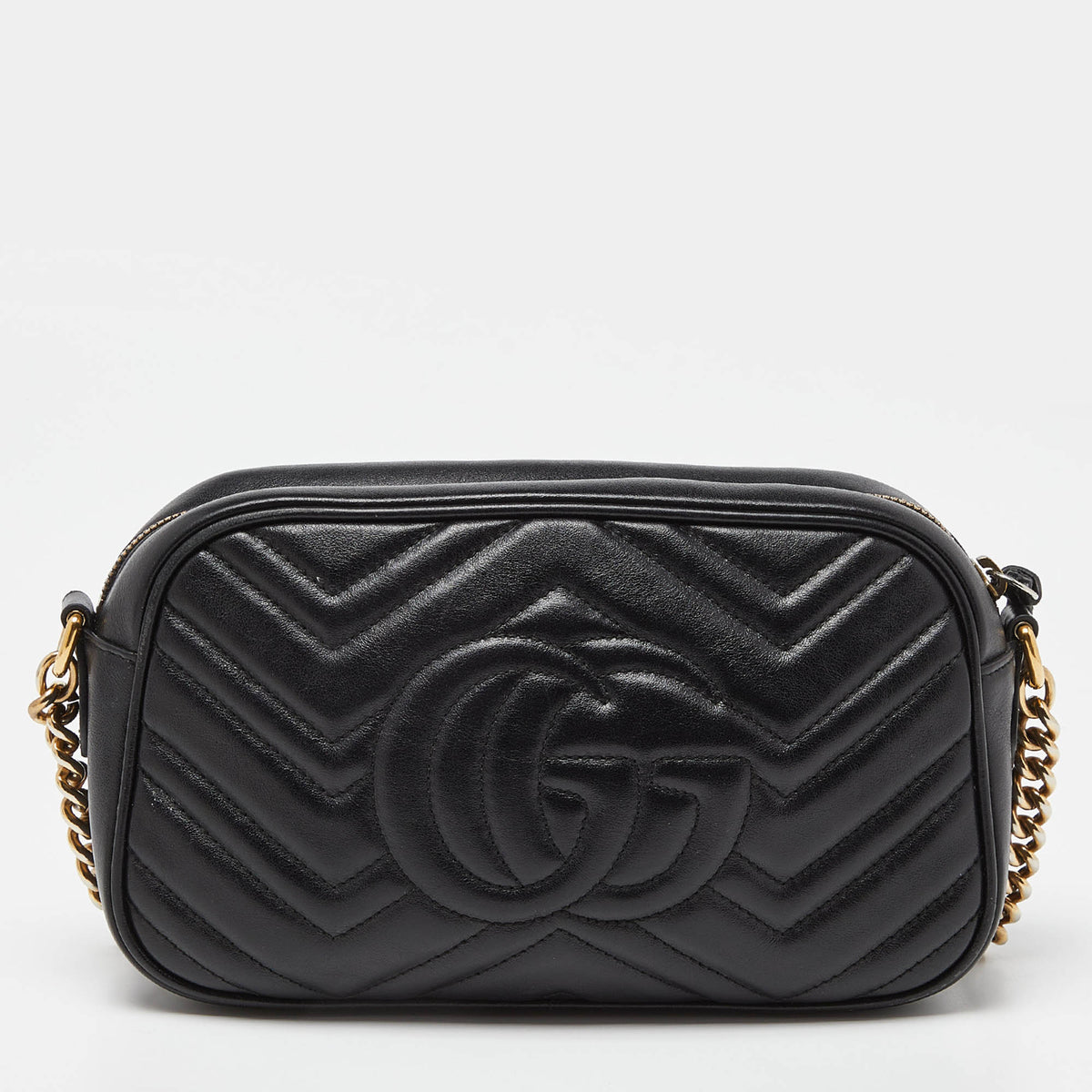 GUCCI Black Matelasse Leather GG Marmont Camera Crossbody Bag