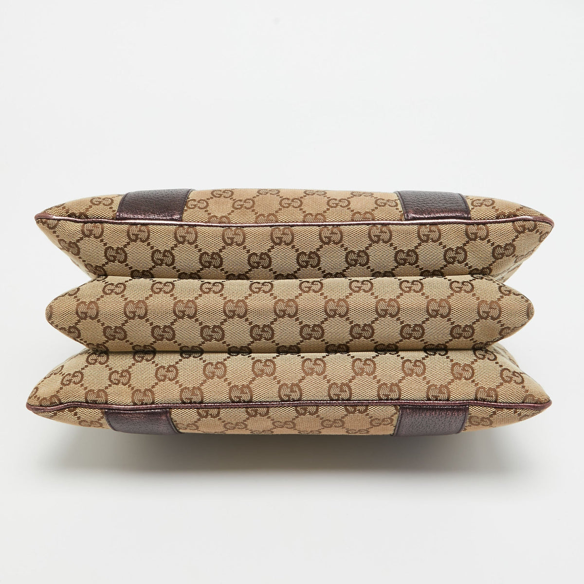 GUCCI Metallic Purple/Beige GG Canvas Metal Bamboo Ring Bag