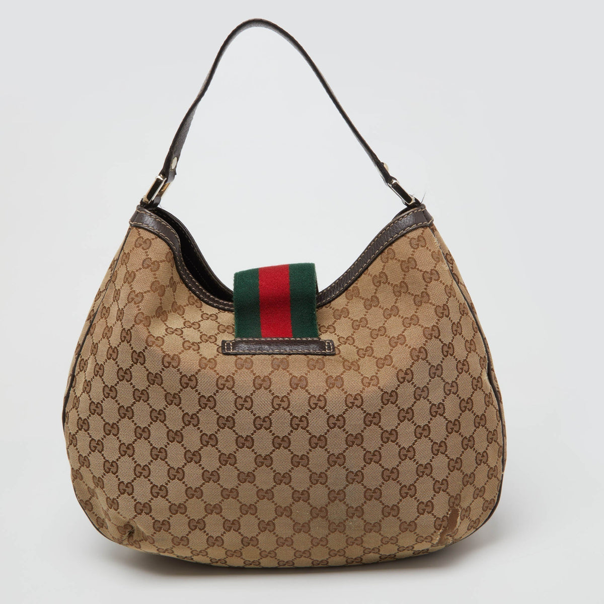GUCCI Beige/Brown GG Canvas and Leather New Ladies Web Hobo