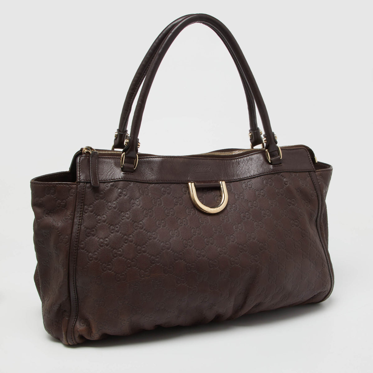 GUCCI Brown ssima Leather D Ring Tote