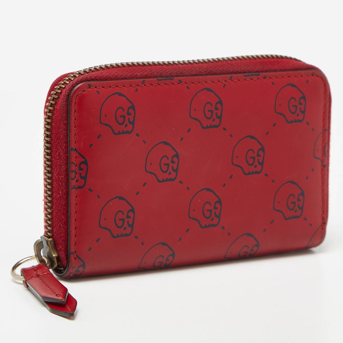 GUCCI Red Ghost Skul Leather Zip Around Wallet