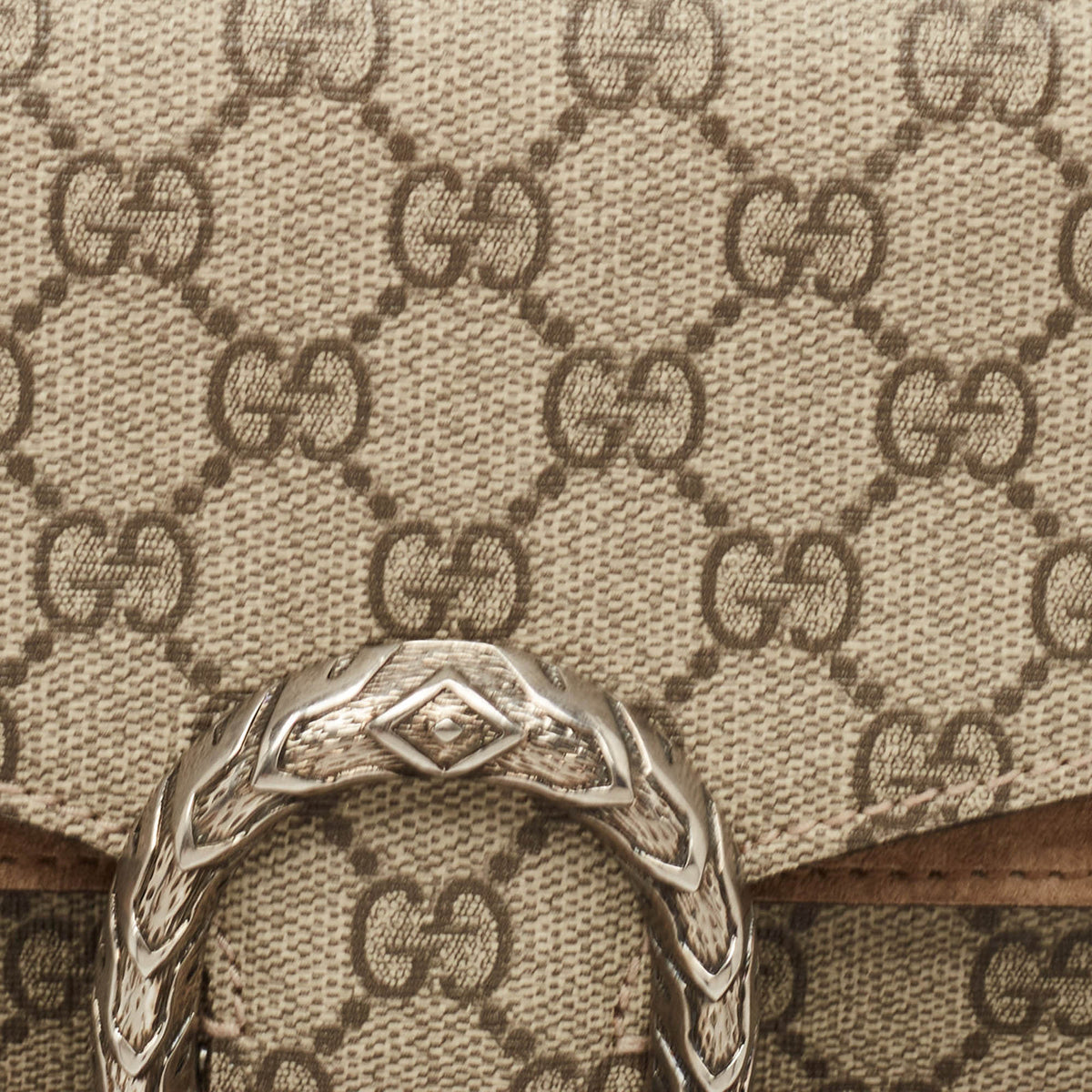 GUCCI Beige GG Supreme Canvas and Suede Small Dionysus Shoulder Bag