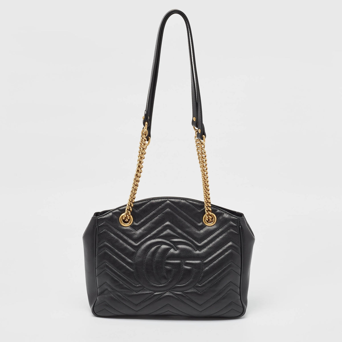 GUCCI Black Matelasse Medium GG Marmont Open Top Shoulder Bag