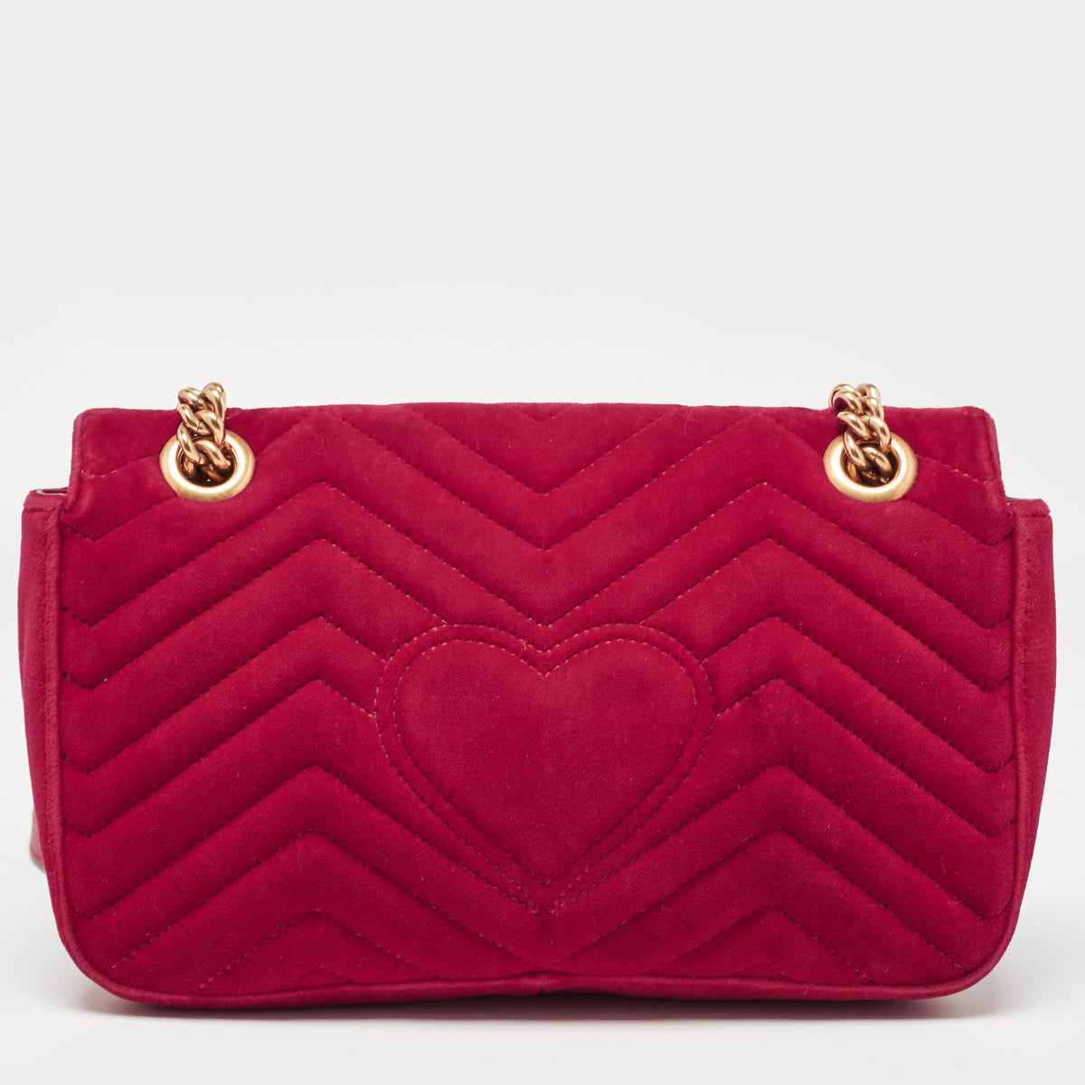 GUCCI Red Matelasse Velvet Small GG Marmont Shoulder Bag