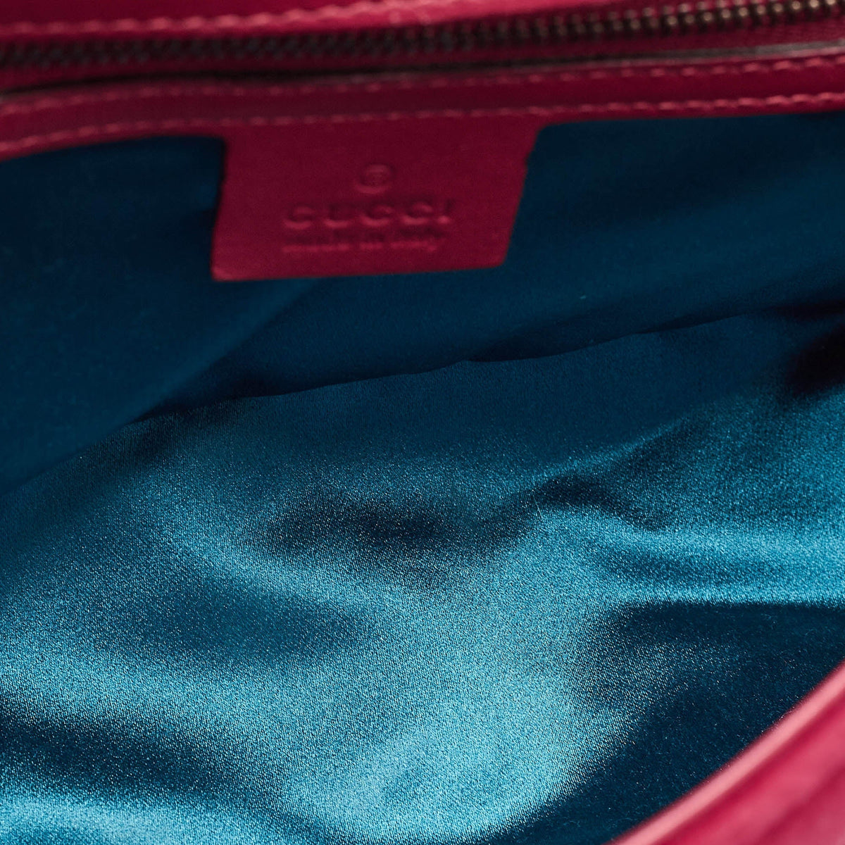 GUCCI Red Matelasse Velvet Small GG Marmont Shoulder Bag