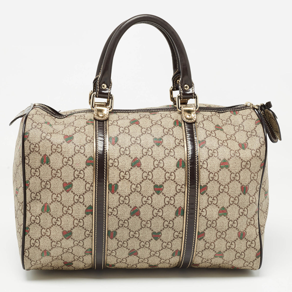 GUCCI Brown/Beige GG Supreme Canvas and Leather Medium Heart Joy Boston Bag