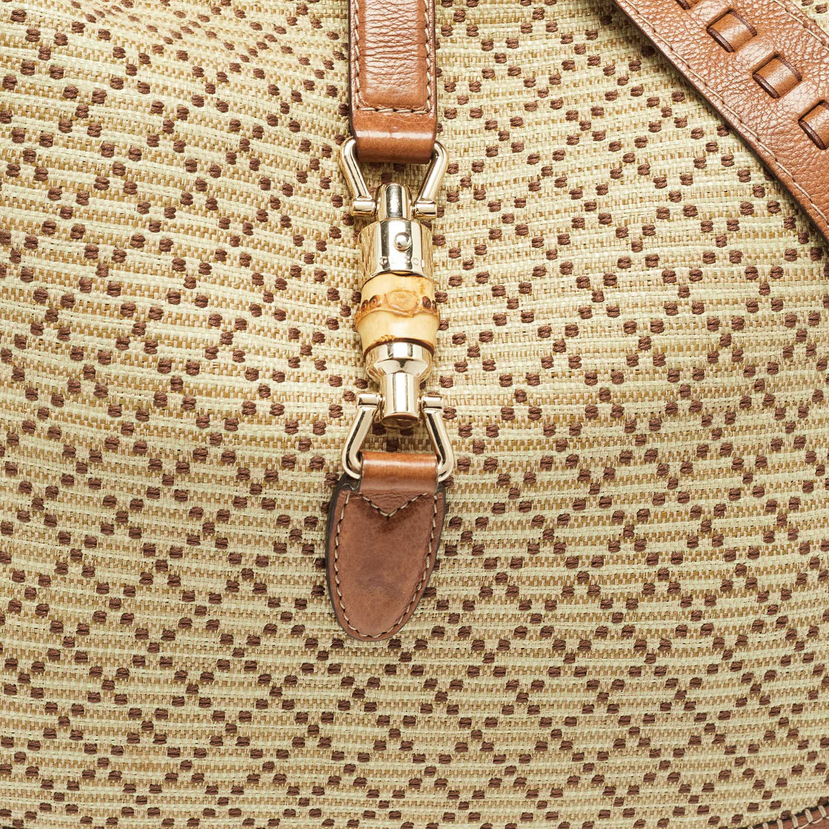 GUCCI Brown/Light Beige Diamante Raffia and Leather Large New Jackie Hobo