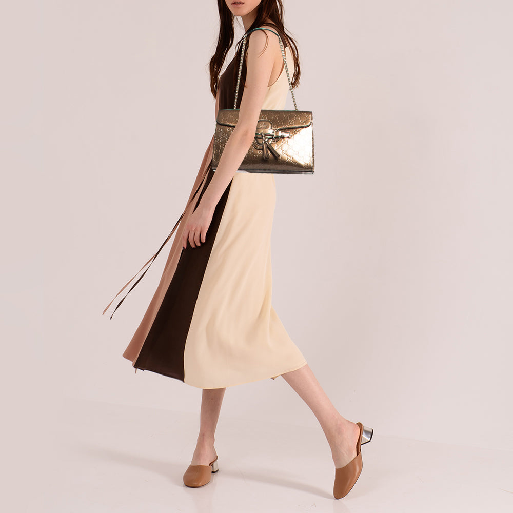 GUCCI Bronze ssima Patent Leather Medium Emily Chain Shoulder Bag