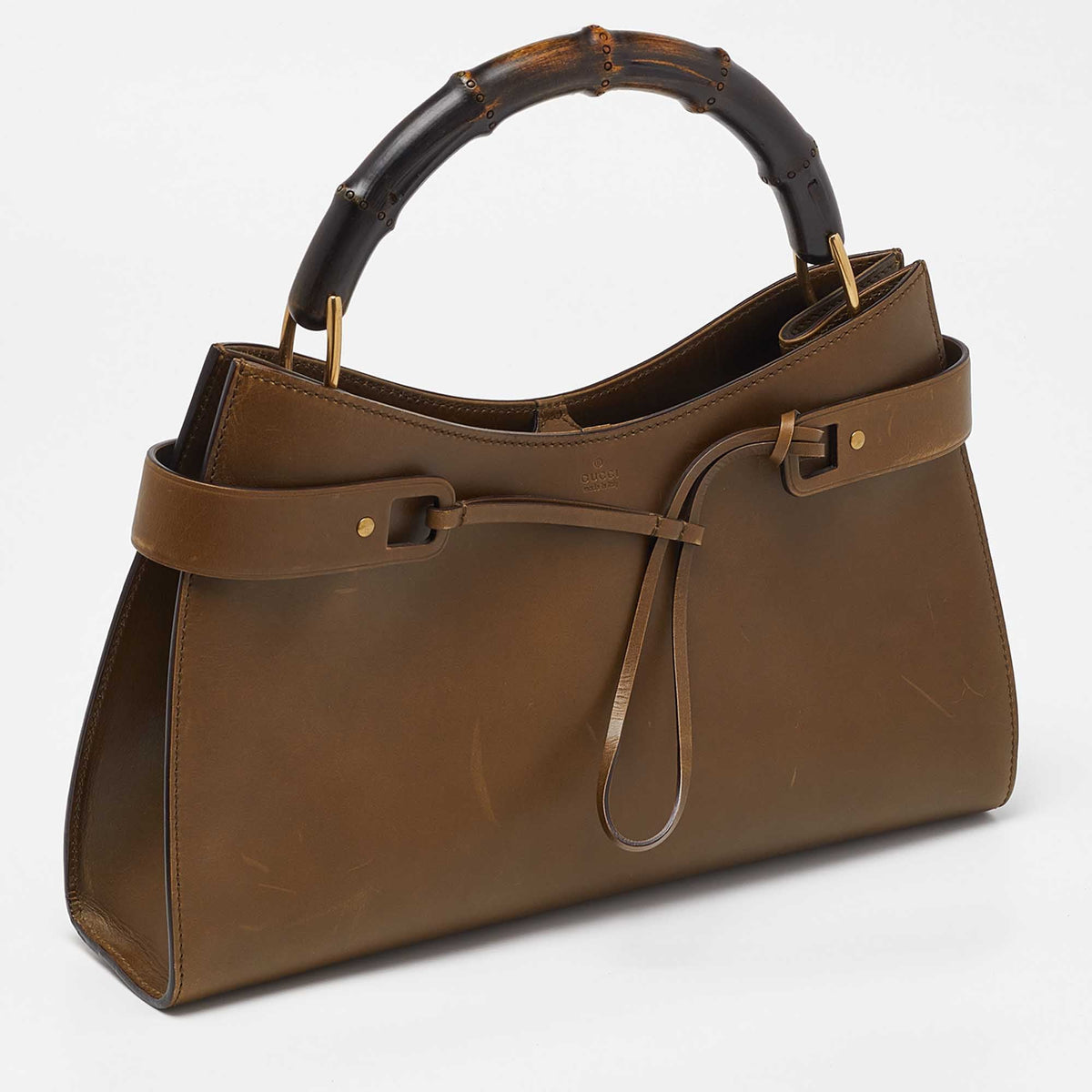 GUCCI Green Leather Vintage Bamboo Bag