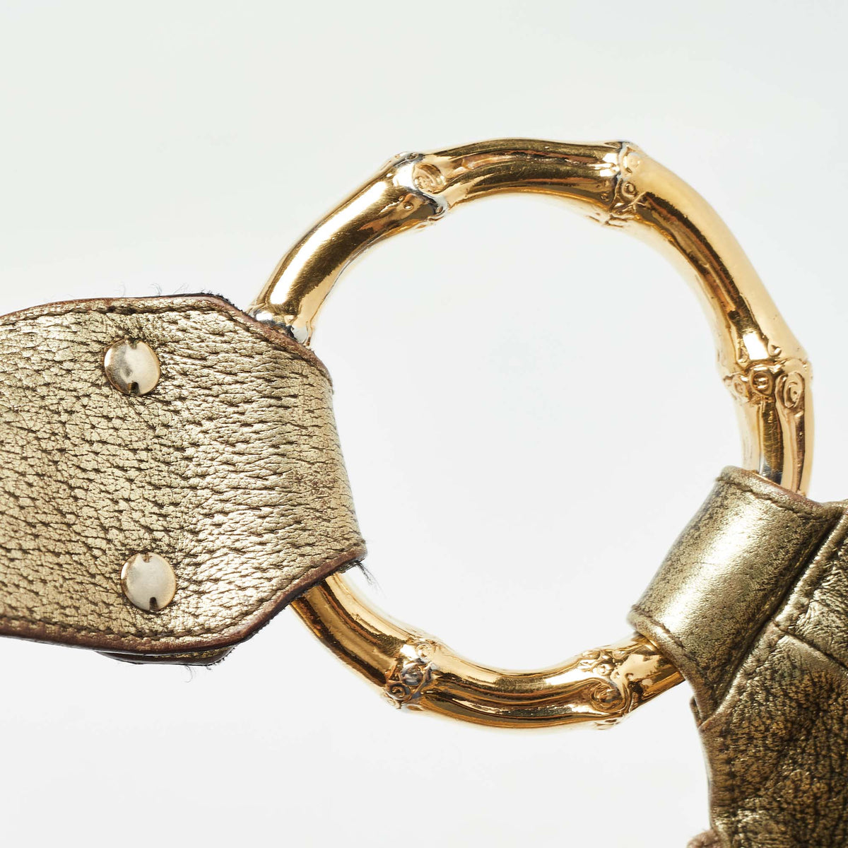 GUCCI Green/Beige GG Canvas and Leather Metal Bamboo Ring Hobo