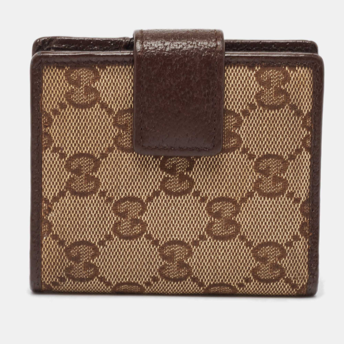 GUCCI Beige/Brown GG Canvas and Leather Flap Bifold Wallet
