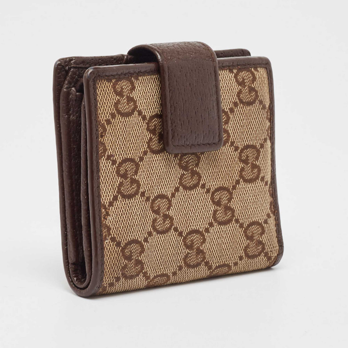 GUCCI Beige/Brown GG Canvas and Leather Flap Bifold Wallet