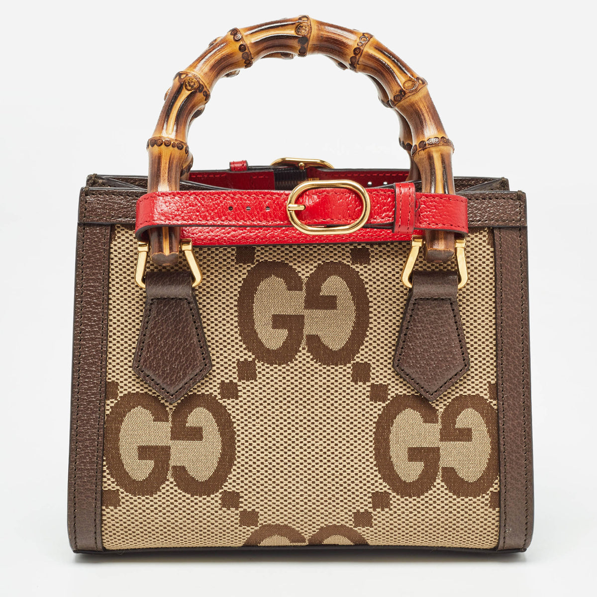 GUCCI Ebony/Beige Jumbo GG Canvas Mini Diana Tote