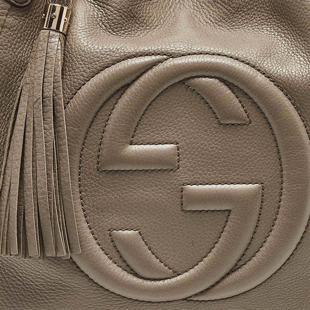 GUCCI Grey Pebbled Leather Medium Soho Shoulder Bag