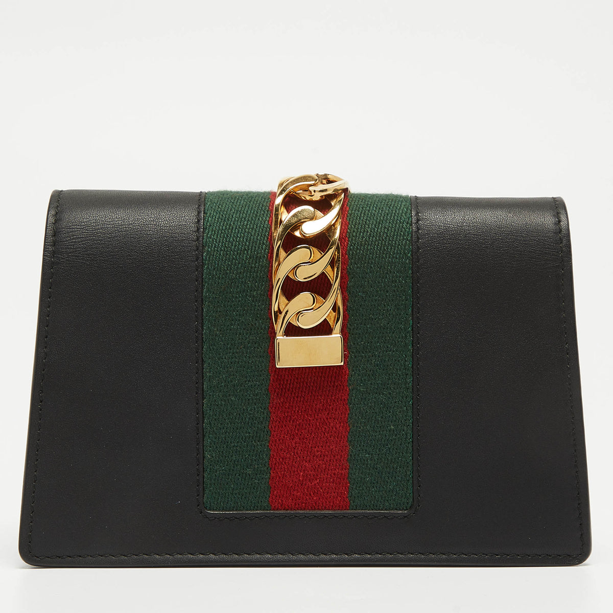 GUCCI Black Leather Super Mini Sylvie Chain Shoulder Bag