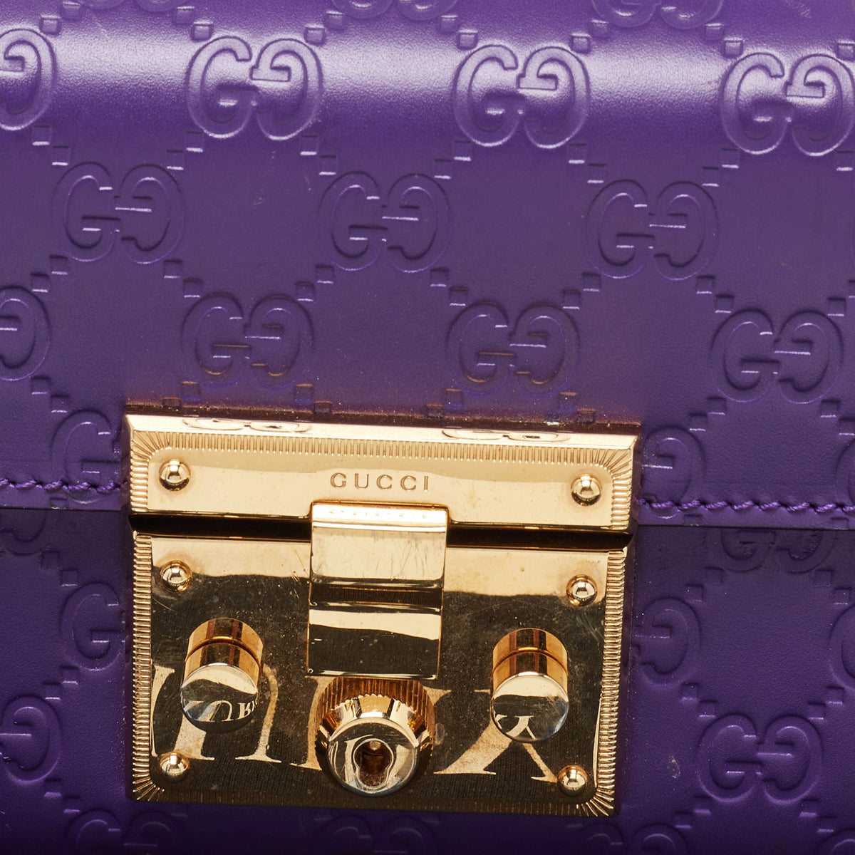 GUCCI Purple ssima Leather Small Padlock Shoulder Bag