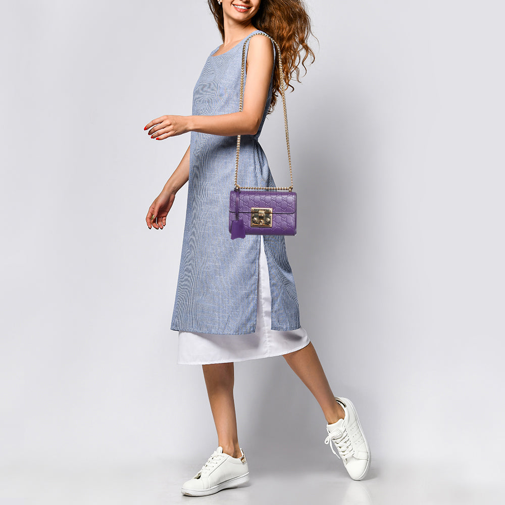GUCCI Purple ssima Leather Small Padlock Shoulder Bag