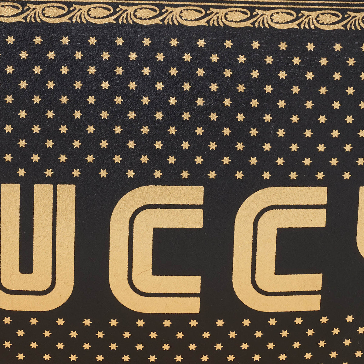 GUCCI Black Leather Guccy Star Wristlet Pouch