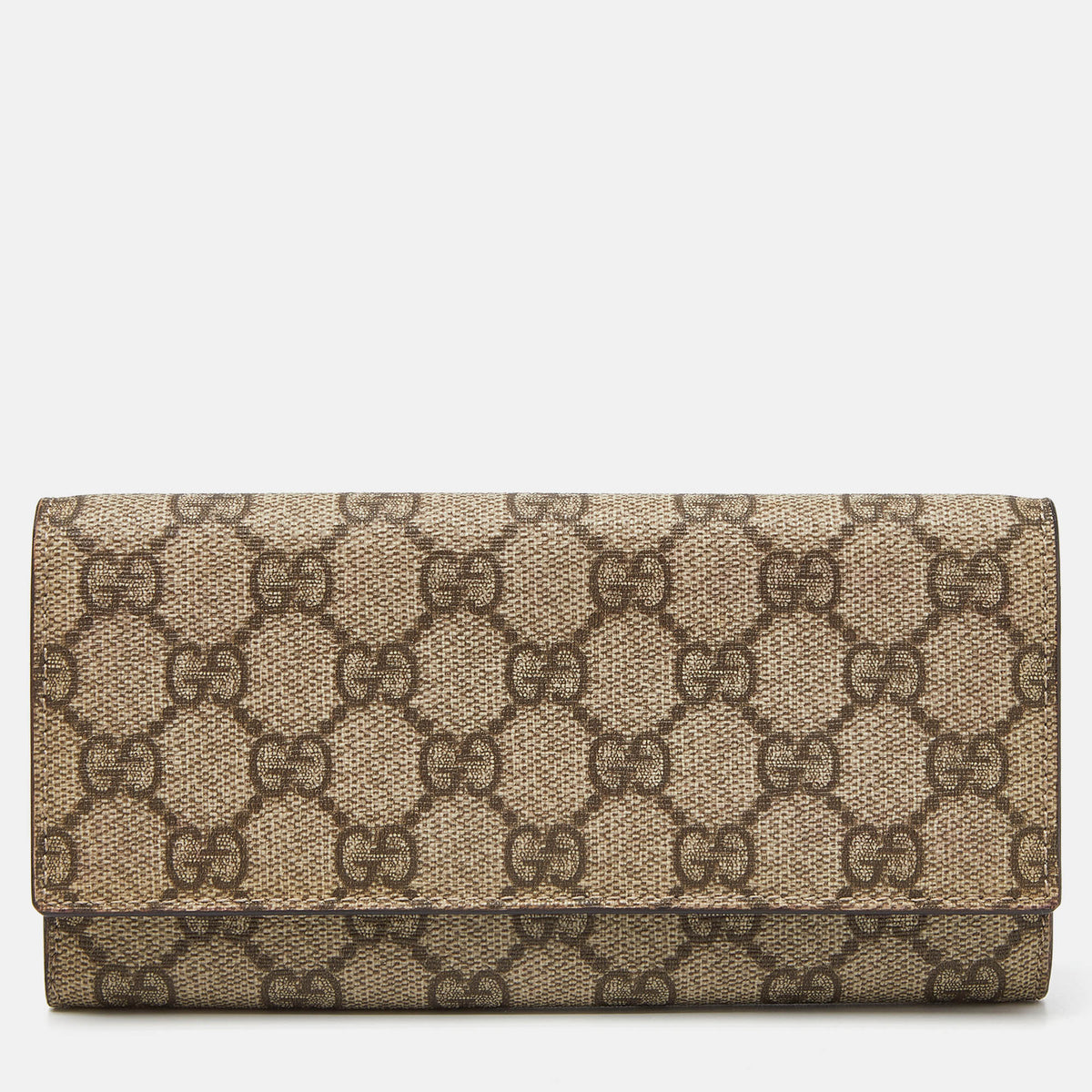 GUCCI Beige GG Supreme Canvas and Leather Continental Wallet