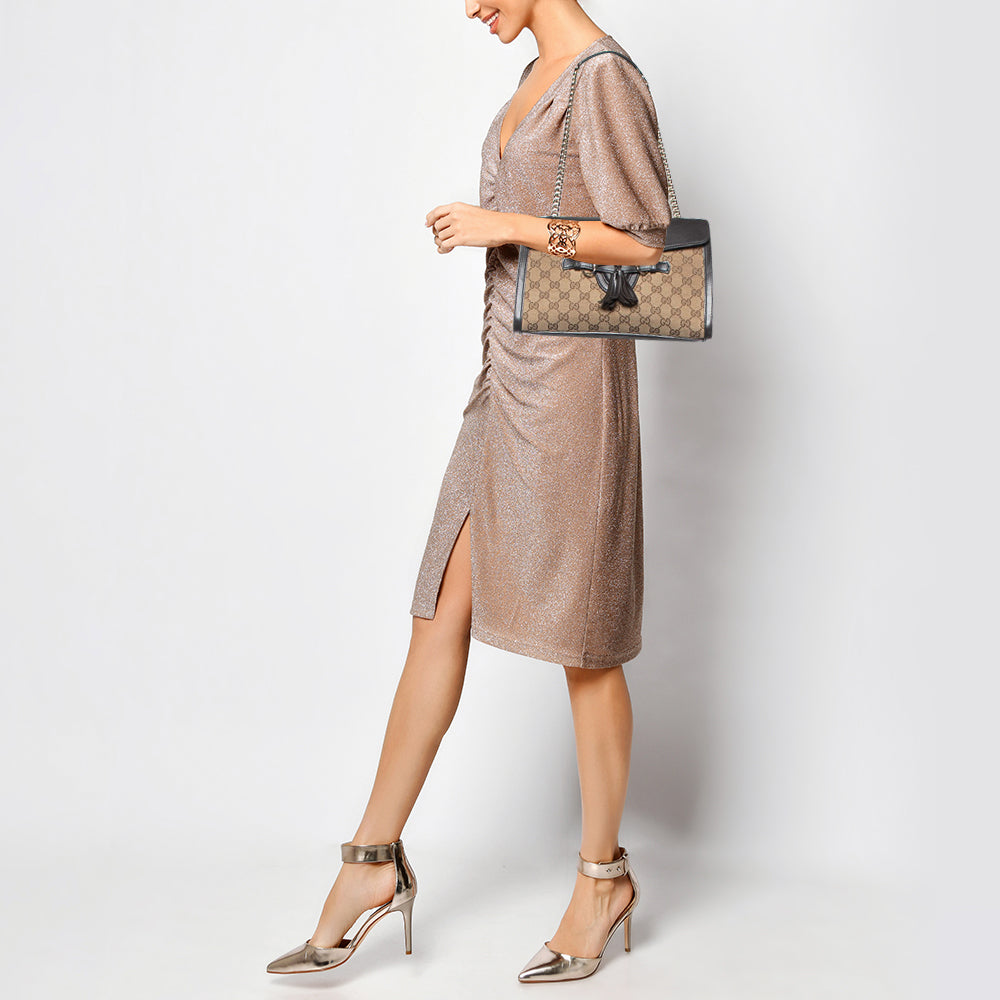 GUCCI Beige/Brown GG Canvas and Leather Medium Emily Chain Shoulder Bag
