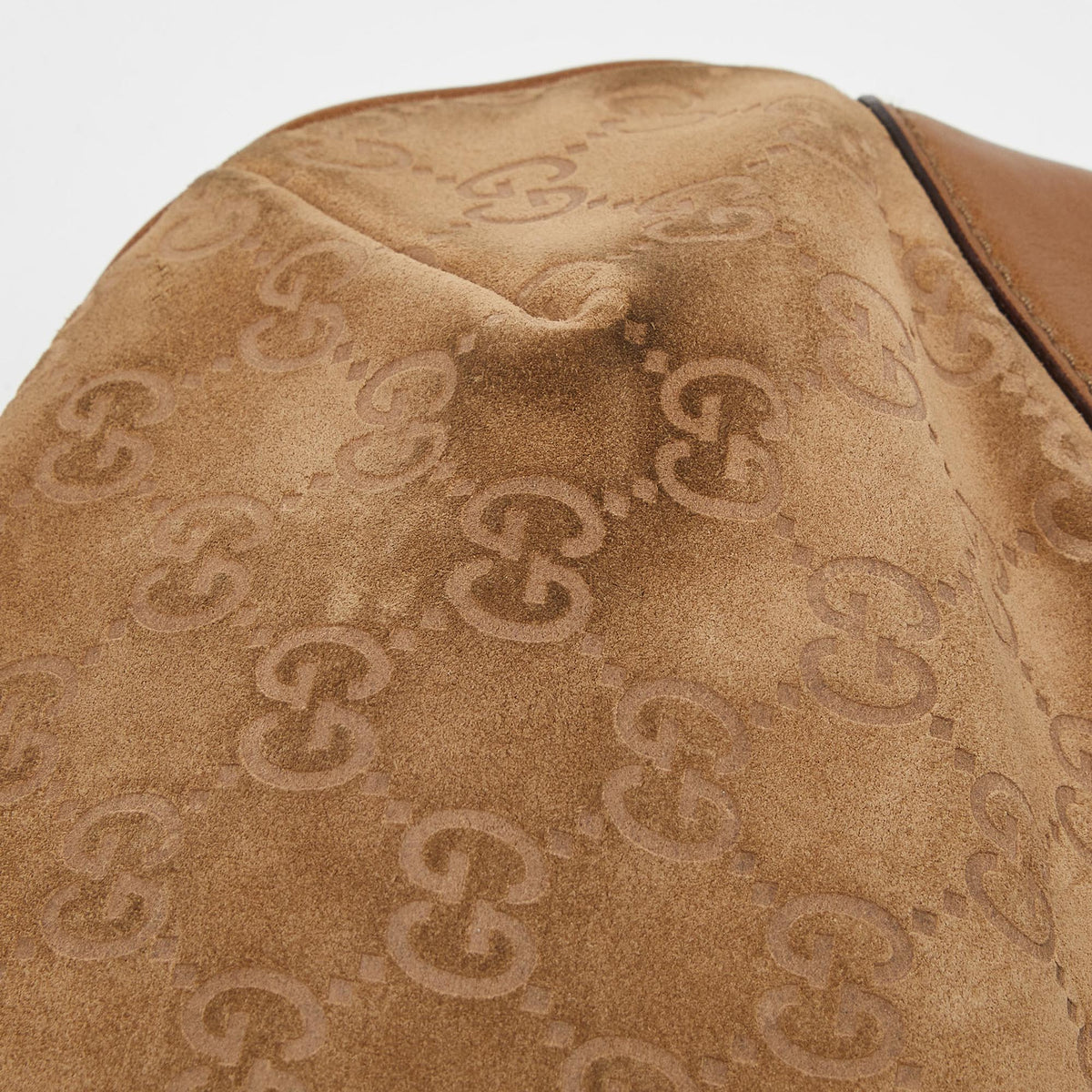 GUCCI Beige GG Suede and Leather Pelham Flap Hobo
