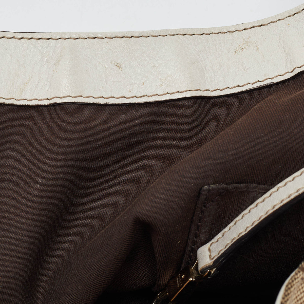 GUCCI Beige/White GG Canvas and Leather Large Abbey D Ring Shoulder Bag