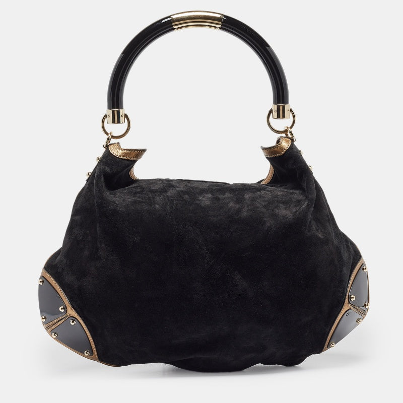 GUCCI Black/Gold Hysteria Embossed Suede Large Indy Hobo