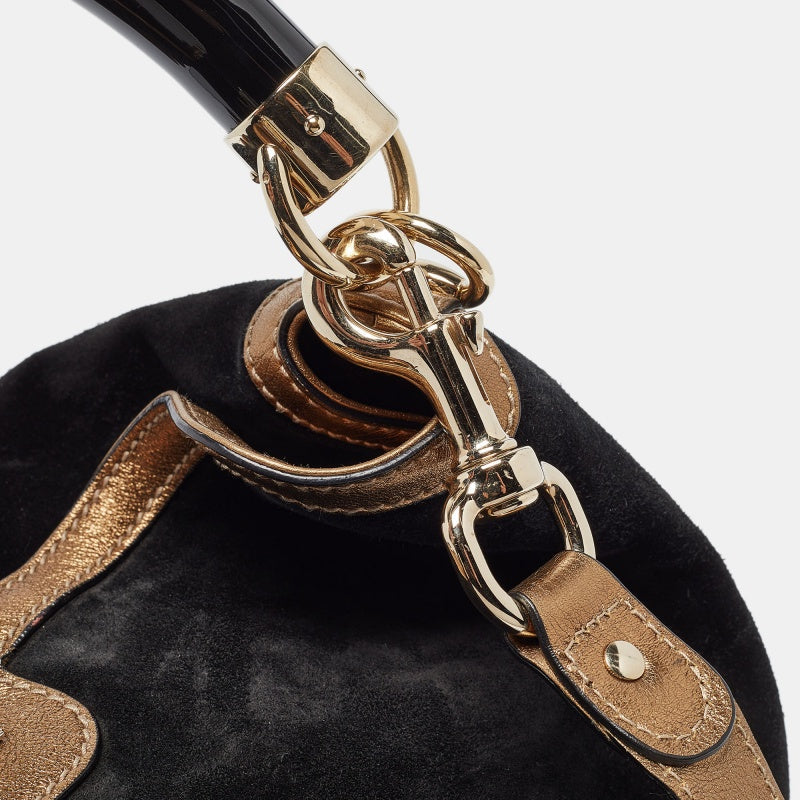 GUCCI Black/Gold Hysteria Embossed Suede Large Indy Hobo