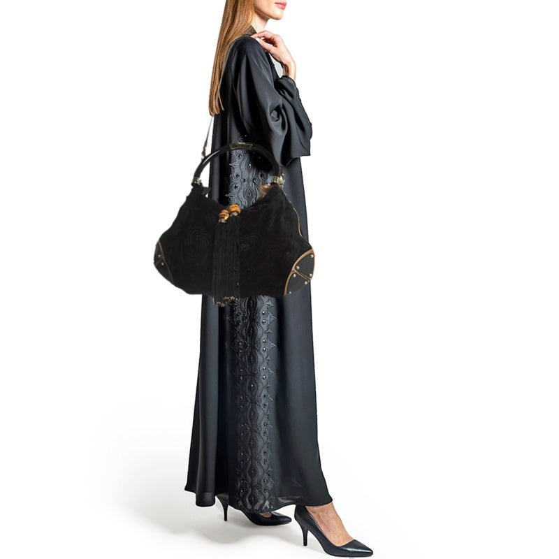 GUCCI Black/Gold Hysteria Embossed Suede Large Indy Hobo