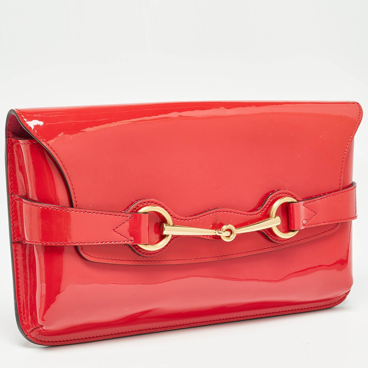 GUCCI Red Patent Leather Bright Bit Clutch