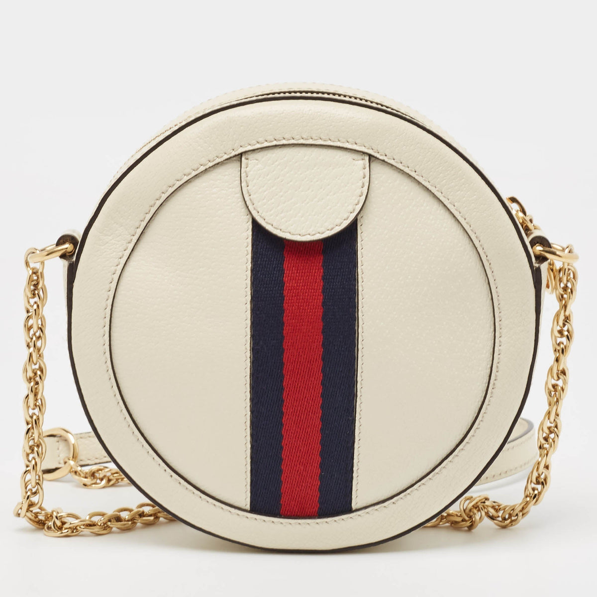 GUCCI Off White Leather Mini Ophidia Round Shoulder Bag