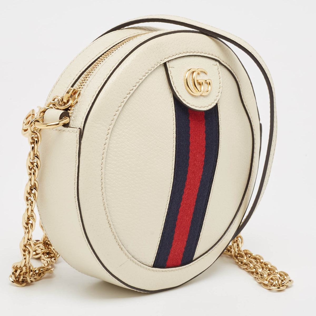 GUCCI Off White Leather Mini Ophidia Round Shoulder Bag