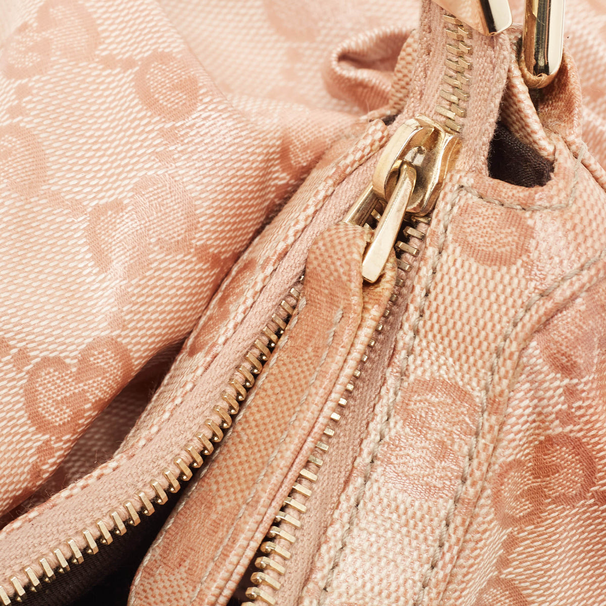 GUCCI Pink GG Crystals Canvas Horsebit Charm Web Hobo